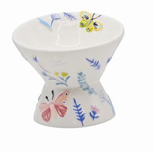 Mellow & Mod Raised Ceramic Cat Food Water Bowl Butterfly Embossed Hand Painted